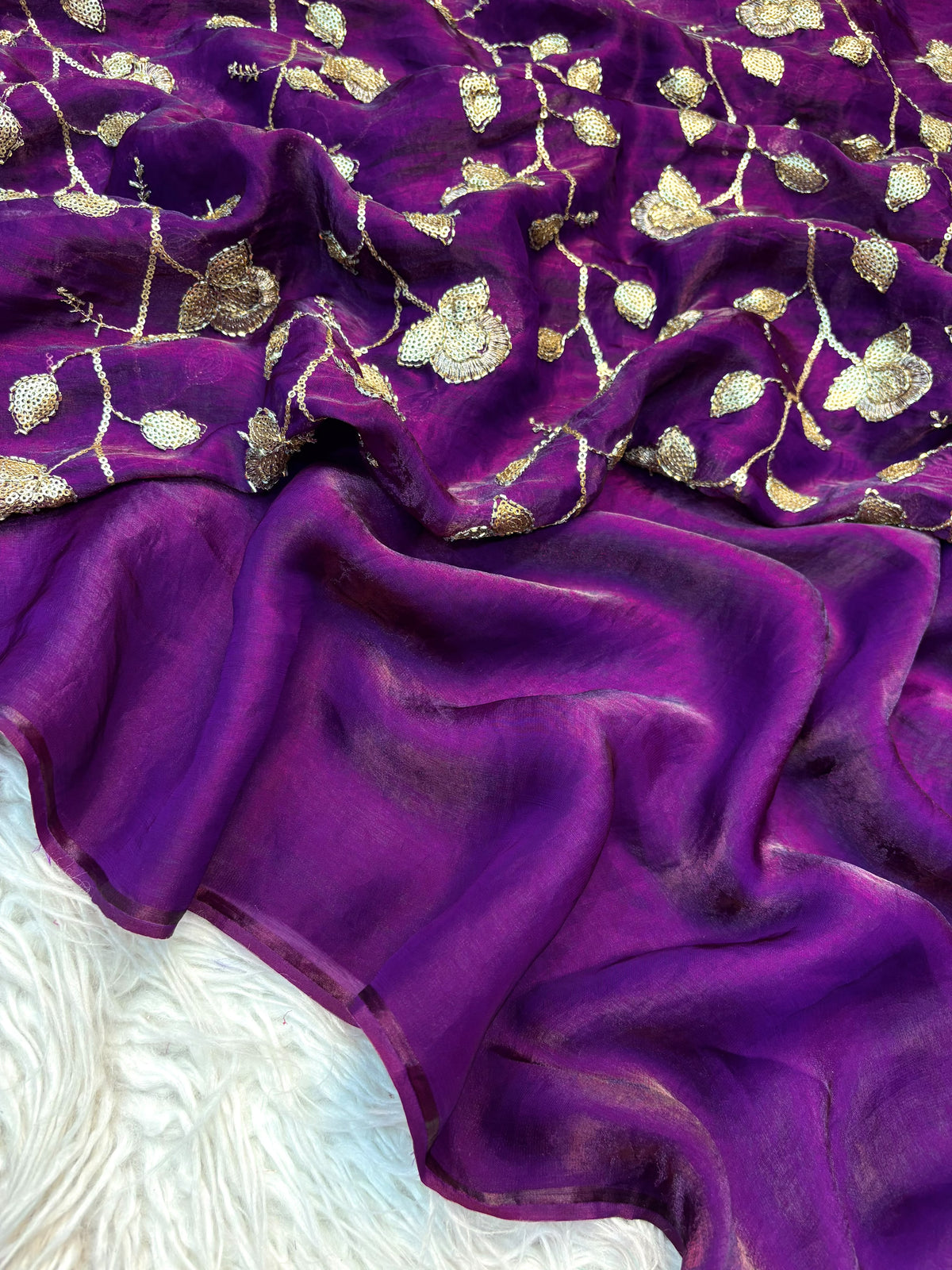 Two Tone Fancy Saree with Beads Work Blouse