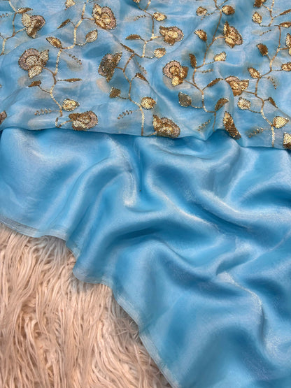 Two Tone Fancy Saree with Beads Work Blouse