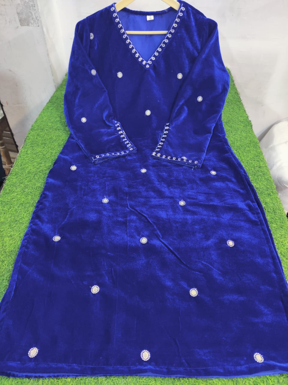 Velvet Winter Suit Set with Mirror, Zari & Cutdana Work