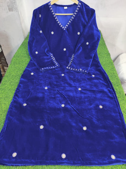 Velvet Winter Suit Set with Mirror, Zari & Cutdana Work