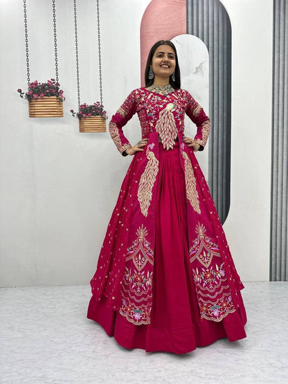 Vichitra Crop Top with Shrug and Lehenga Set for Women