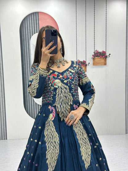 Vichitra Crop Top with Shrug and Lehenga Set for Women