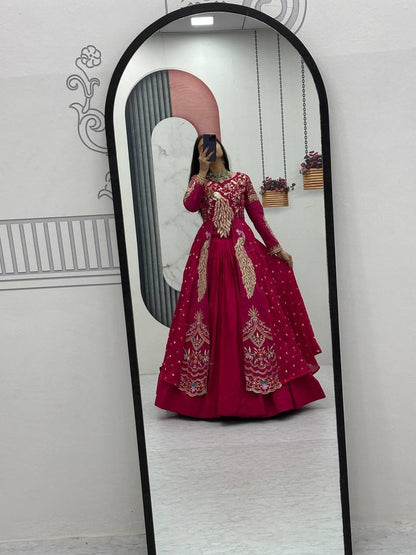 Vichitra Crop Top with Shrug and Lehenga Set for Women