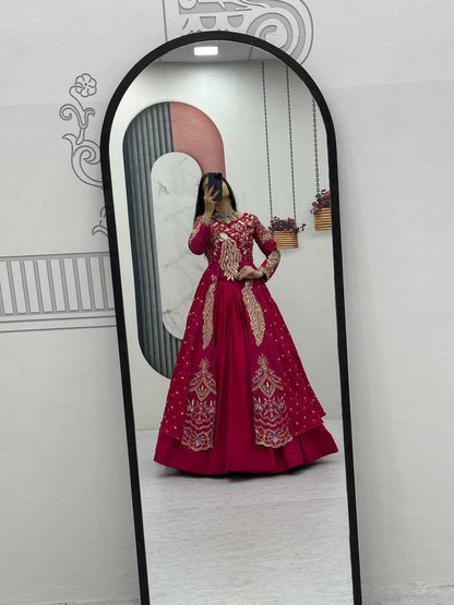 Vichitra Crop Top with Shrug and Lehenga Set for Women