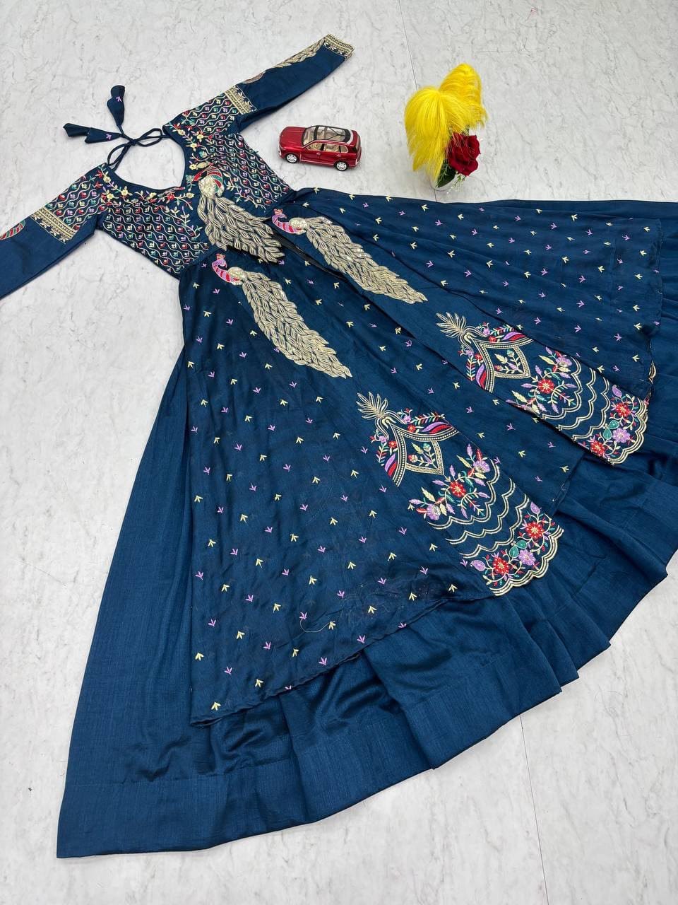 Vichitra Crop Top with Shrug and Lehenga Set for Women