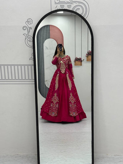 Vichitra Crop Top with Shrug and Lehenga Set for Women