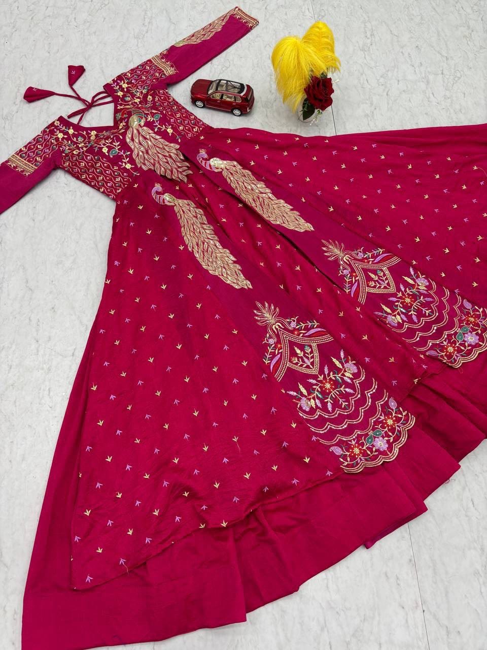 Vichitra Crop Top with Shrug and Lehenga Set for Women