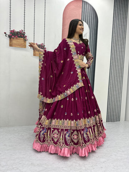 Vichitra Embroidered Lehenga Choli Set with Sequins & Dupatta