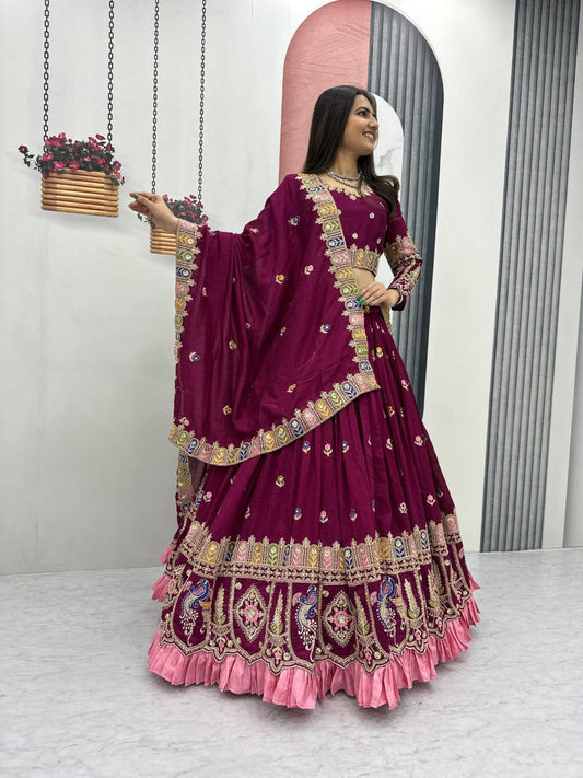 Vichitra Embroidered Lehenga Choli Set with Sequins & Dupatta