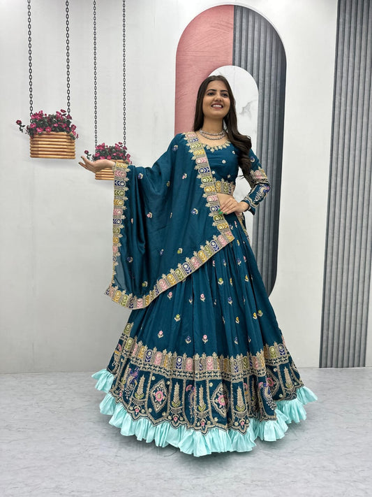 Vichitra Embroidered Lehenga Choli Set with Sequins & Dupatta