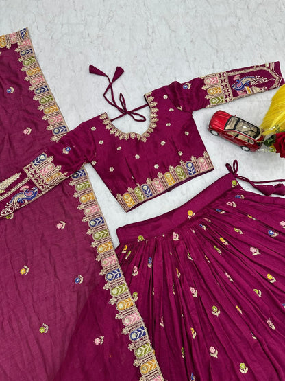 Vichitra Embroidered Lehenga Choli Set with Sequins & Dupatta