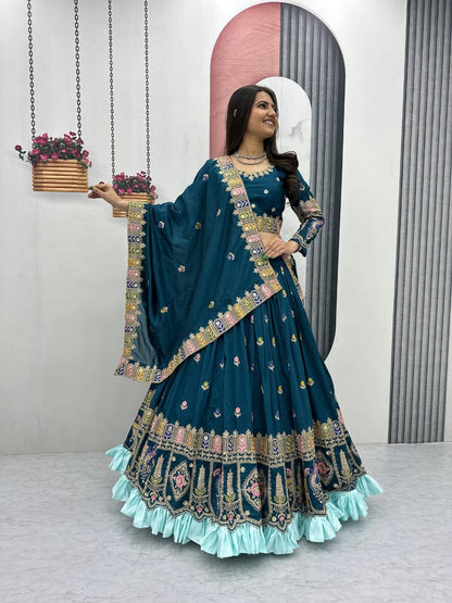 Vichitra Embroidered Lehenga Choli Set with Sequins & Dupatta