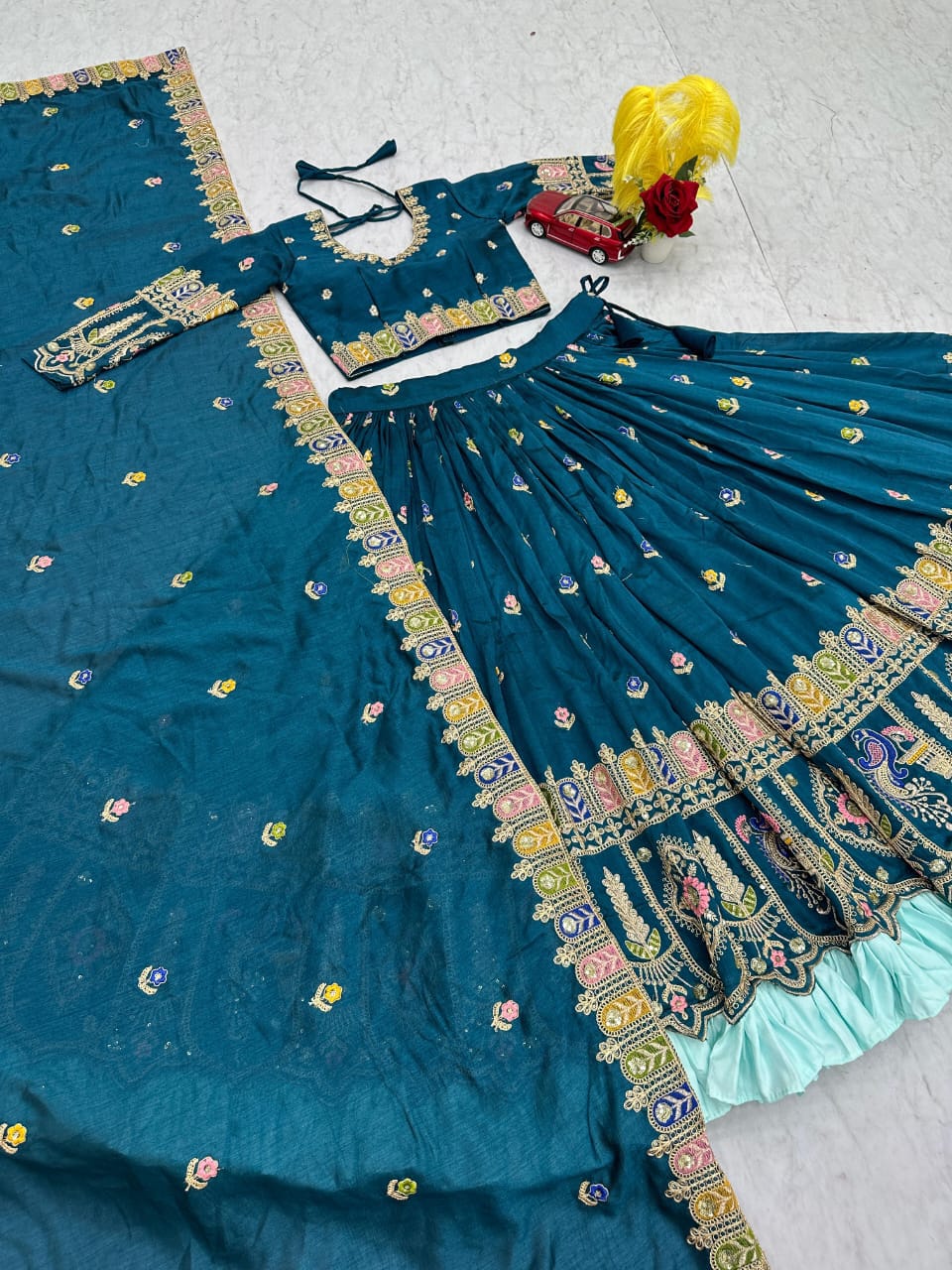 Vichitra Embroidered Lehenga Choli Set with Sequins & Dupatta