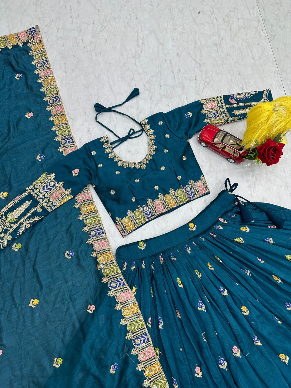 Vichitra Embroidered Lehenga Choli Set with Sequins & Dupatta