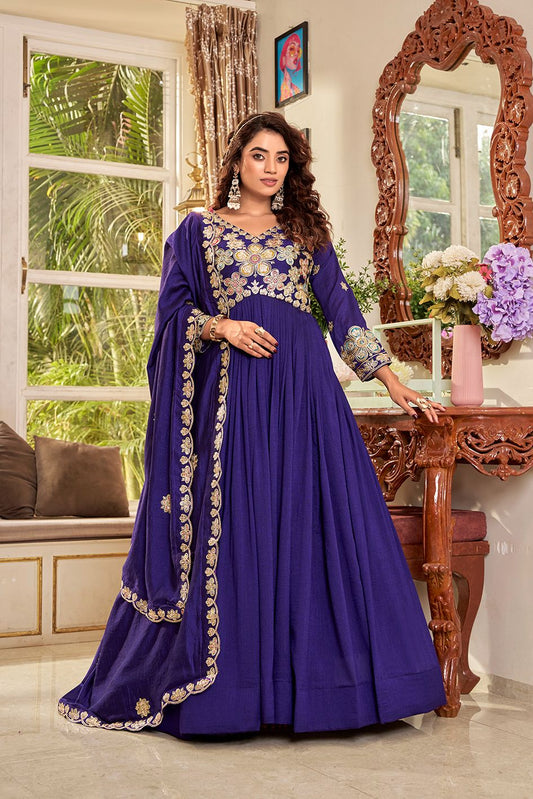 Vichitra Embroidered Long Gown with Dupatta Set
