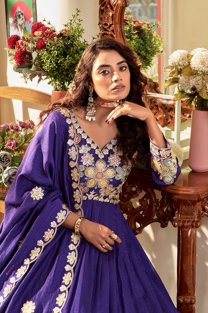 Vichitra Embroidered Long Gown with Dupatta Set