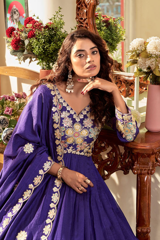 Vichitra Embroidered Long Gown with Dupatta Set