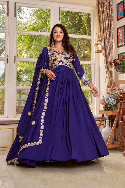 Vichitra Embroidered Long Gown with Dupatta Set