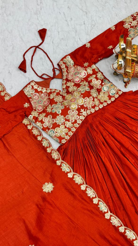 Vichitra Embroidered Long Gown with Dupatta Set