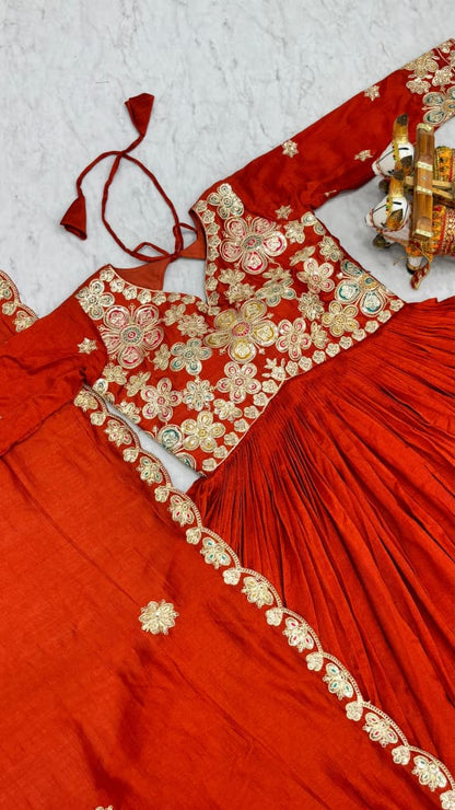 Vichitra Embroidered Long Gown with Dupatta Set