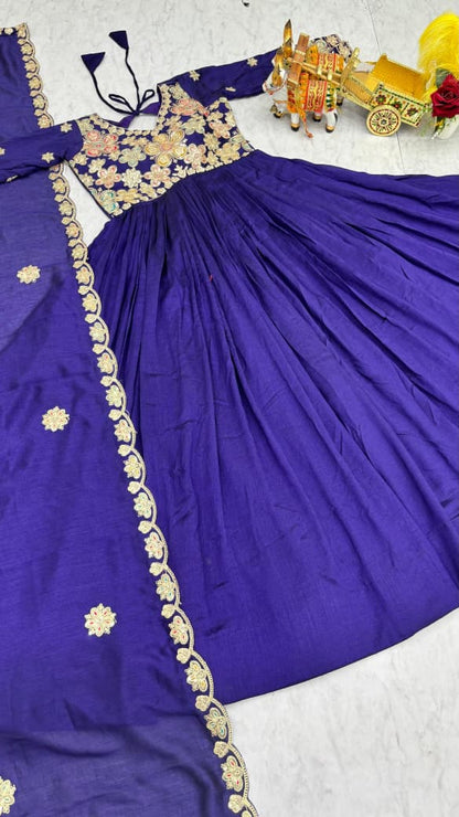 Vichitra Embroidered Long Gown with Dupatta Set