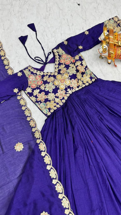 Vichitra Embroidered Long Gown with Dupatta Set