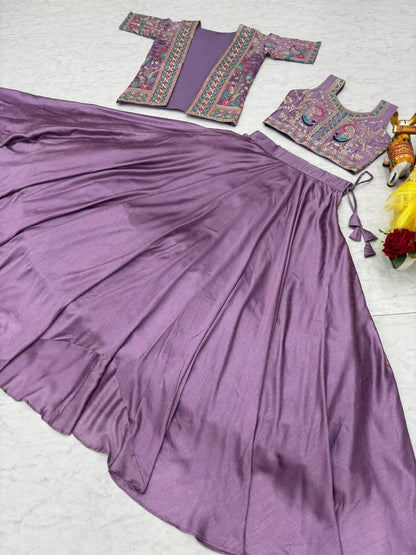 Vichitra Lehenga Choli with Embroidered Koti Set (3 Piece)