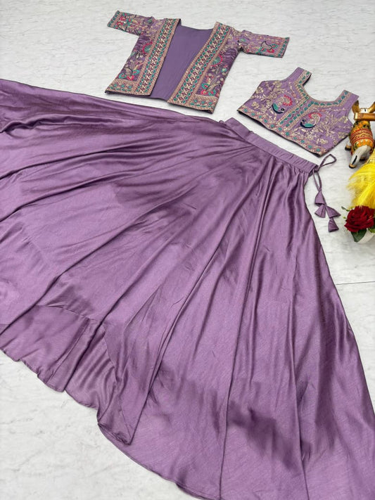 Vichitra Lehenga Choli with Embroidered Koti Set (3 Piece)