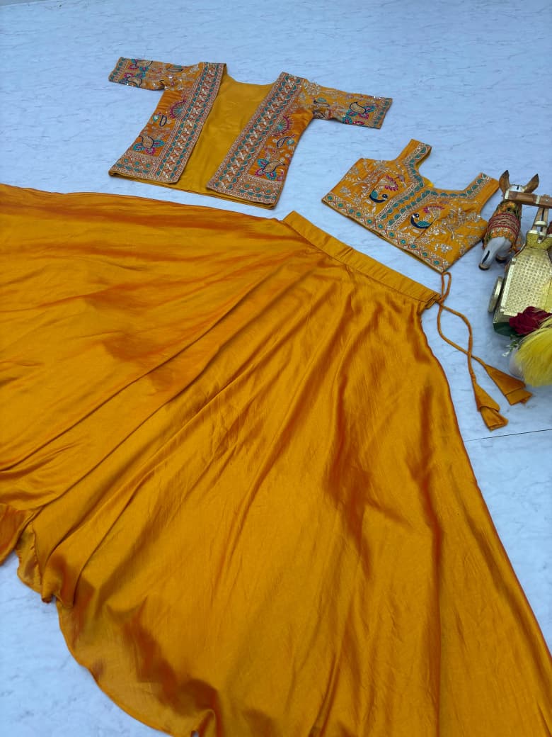 Vichitra Lehenga Choli with Embroidered Koti Set (3 Piece)