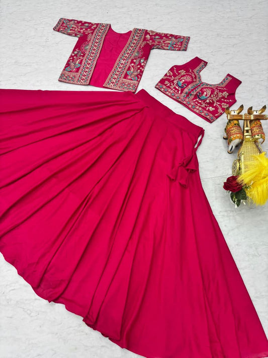 Vichitra Lehenga Choli with Embroidered Koti Set (3 Piece)
