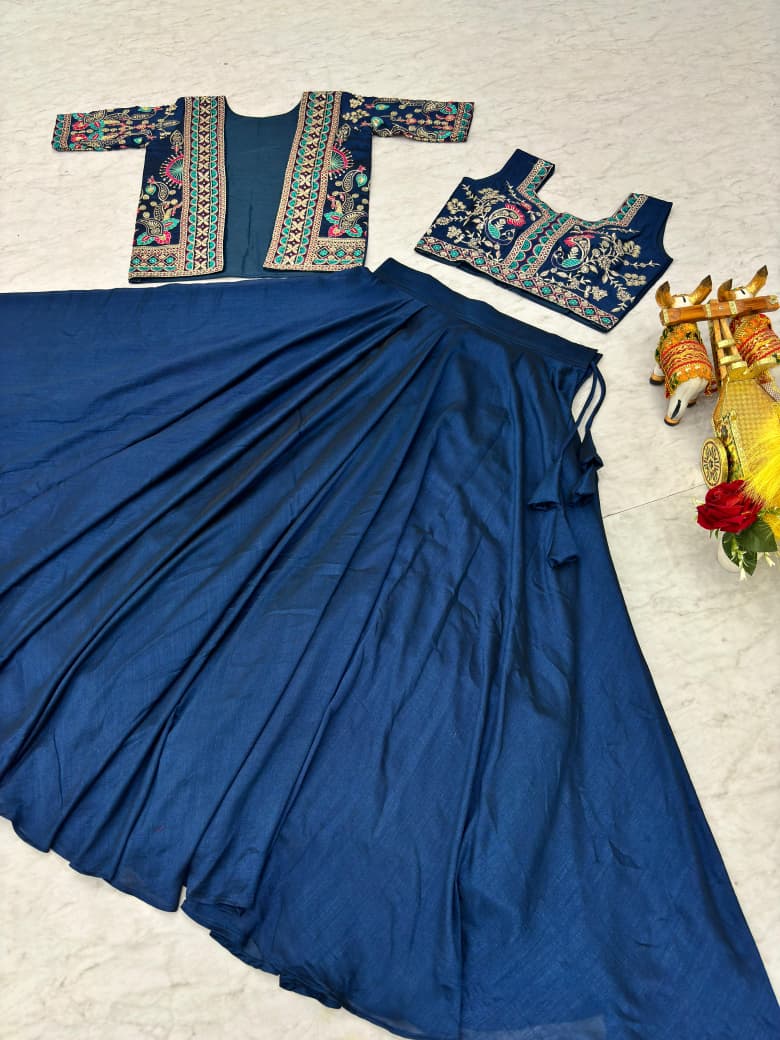 Vichitra Lehenga Choli with Embroidered Koti Set (3 Piece)