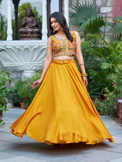 Vichitra Lehenga Choli with Embroidered Koti Set (3 Piece)