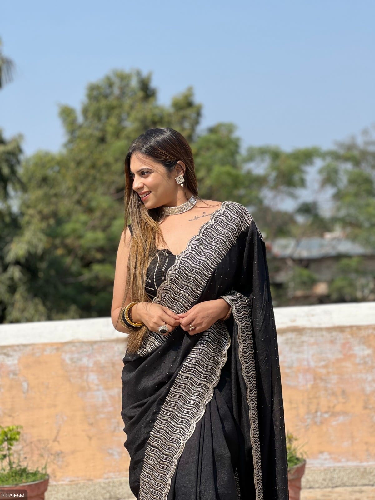 Vichitra Silk Saree with Zari & Stone Work and Embroidered Blouse