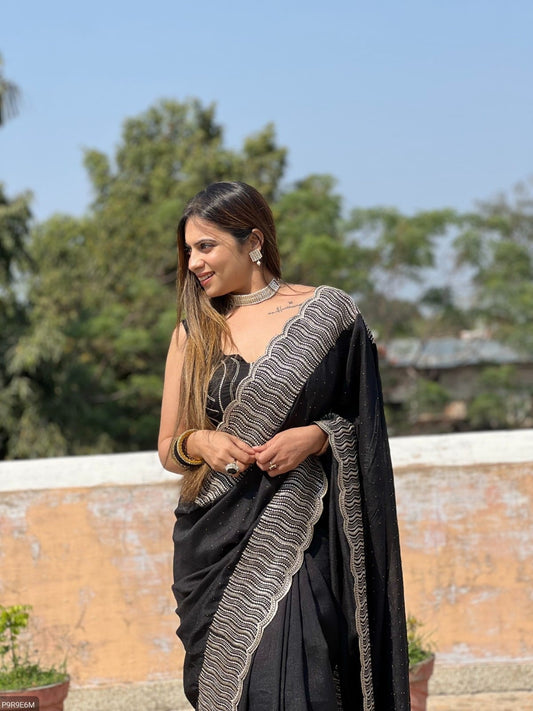 Vichitra Silk Saree with Zari & Stone Work and Embroidered Blouse