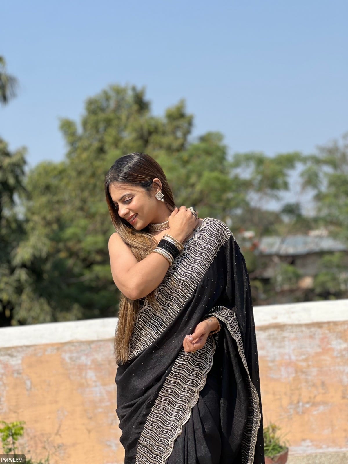 Vichitra Silk Saree with Zari & Stone Work and Embroidered Blouse