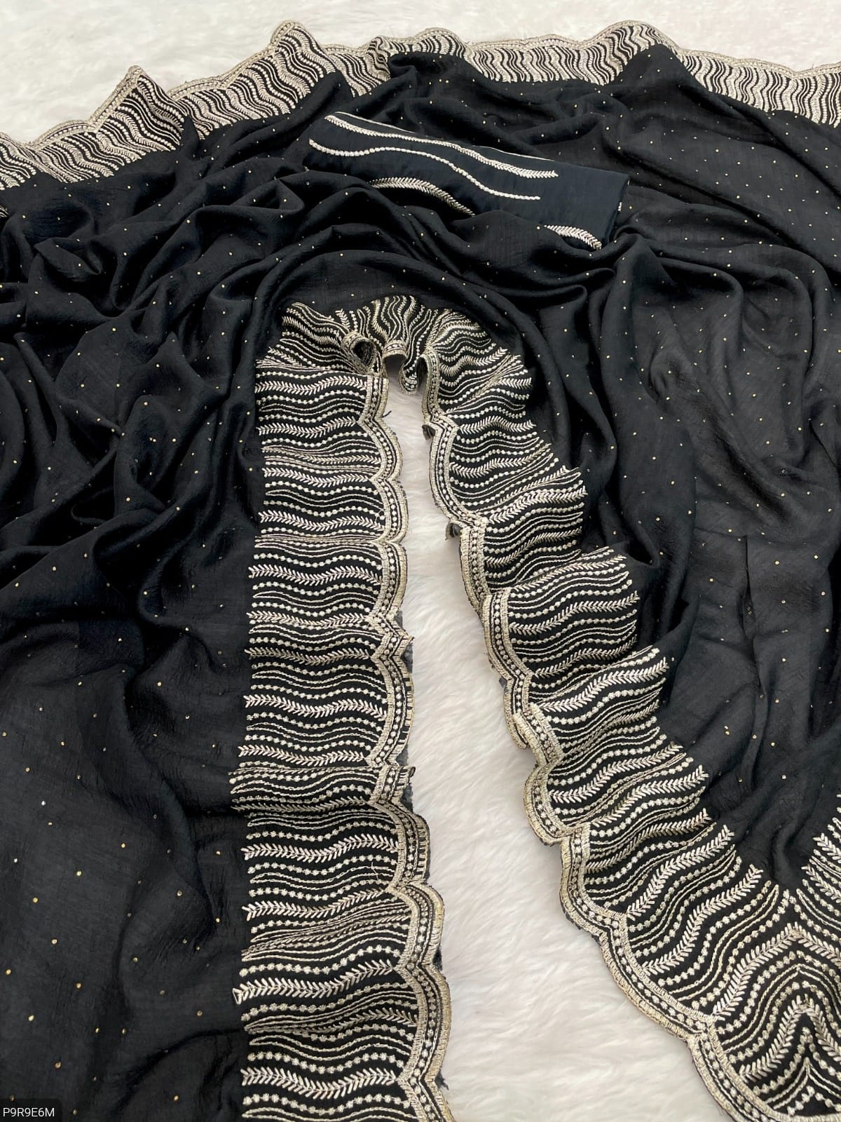 Vichitra Silk Saree with Zari & Stone Work and Embroidered Blouse