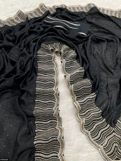 Vichitra Silk Saree with Zari & Stone Work and Embroidered Blouse