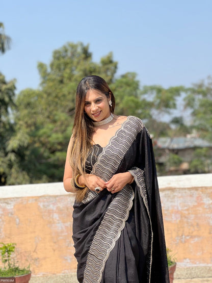 Vichitra Silk Saree with Zari & Stone Work and Embroidered Blouse