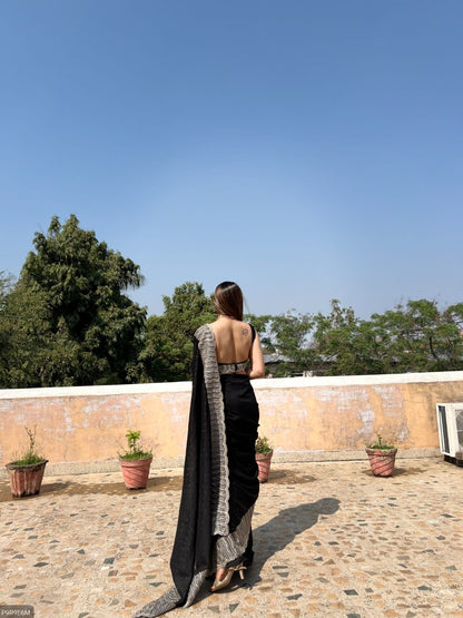 Vichitra Silk Saree with Zari & Stone Work and Embroidered Blouse