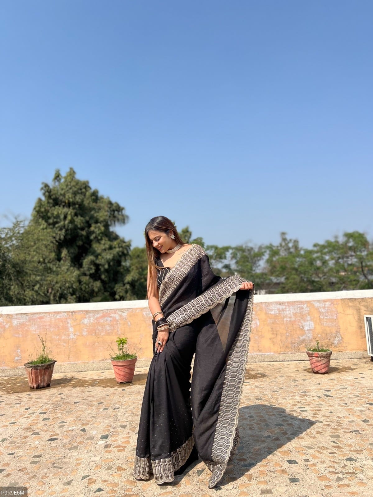 Vichitra Silk Saree with Zari & Stone Work and Embroidered Blouse