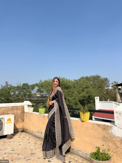 Vichitra Silk Saree with Zari & Stone Work and Embroidered Blouse