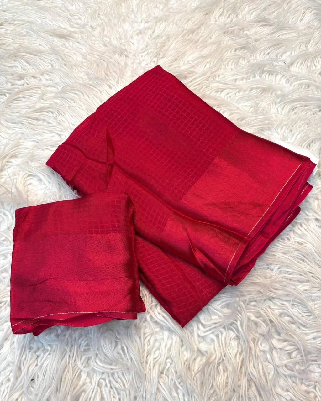 Viscose Chex Saree with Self Jacquard Butta & Satin Border – Sukriti Store