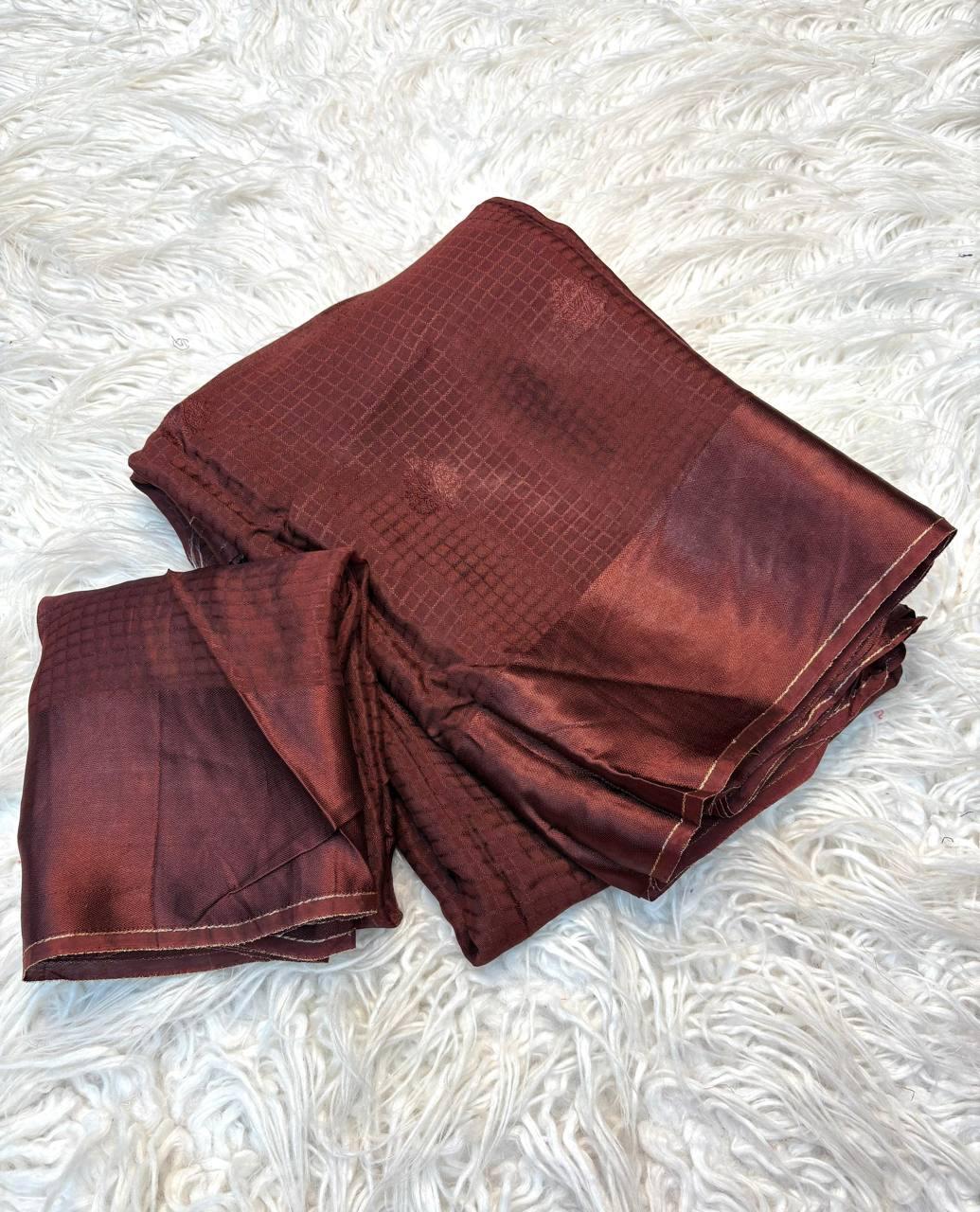 Viscose Chex Saree with Self Butta Jacquard & Satin Border