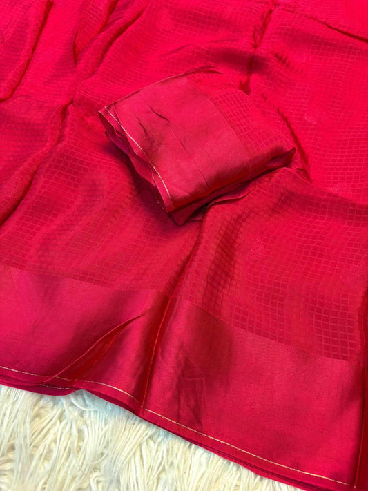 Viscose Chex Saree with Self Butta Jacquard & Satin Border