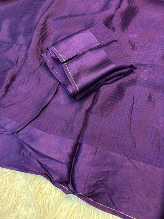 Viscose Chex Saree with Self Butta Jacquard & Satin Border