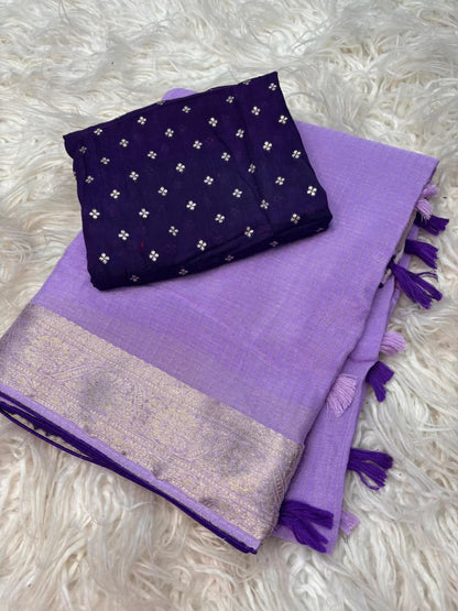 Viscose Chinnon Saree with Jacquard Border & Blouse