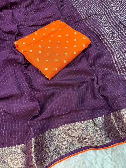 Viscose Chinnon Saree with Jacquard Border & Blouse