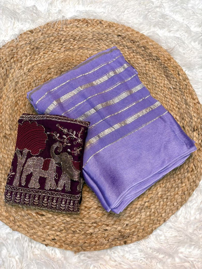 Viscose Georgette Saree with Beads Work Blouse in Elephant Design & Satin Border