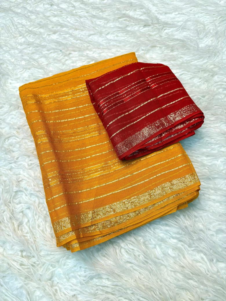 Viscose Georgette Saree with Running Blouse & Sequence Satin Weaving