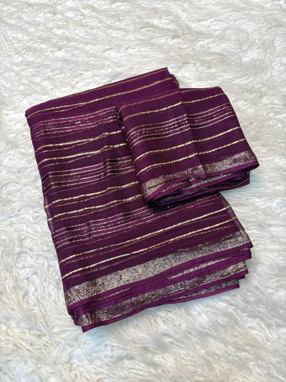 Viscose Georgette Saree with Running Blouse & Sequence Satin Weaving